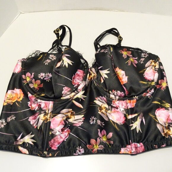 VICTORIA'S SECRET VERY SEXY LIGHTLY LINED BUSTIER 32DD Black Pink Floral